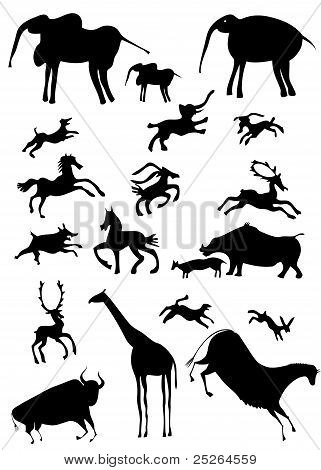 African Animals Looks Like Cave Painting - Vector
