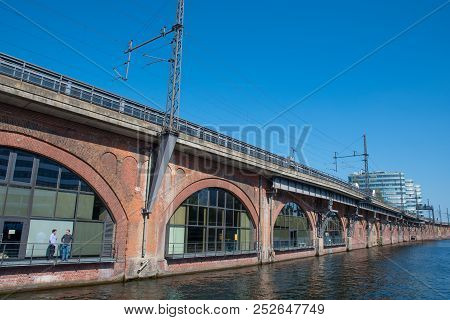 Berlin Germany - April 20. 2018: Office Spaces Underneath The Berlin Stadtbahn Viaduct