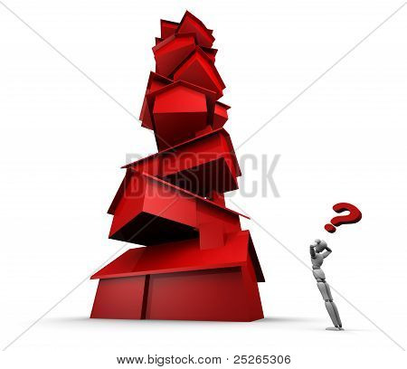 Person forvirret på stakken af huse