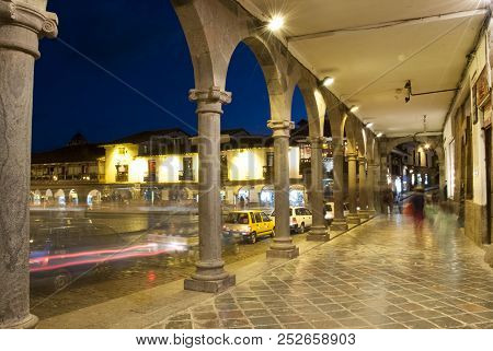 Night View From Plaza De Armas In Cuzco.