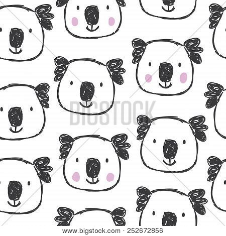 Childish Seamless Pattern With Hand Drawn Coalas. Trendy Scandinavian Vector Background. Perfect For