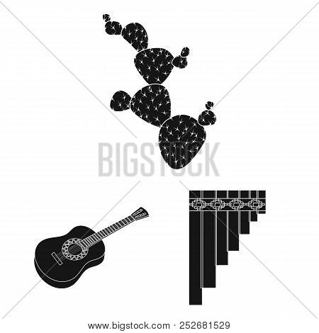 Country Mexico Black Icons In Set Collection For Design. Mexico And Landmark Vector Symbol Stock Web