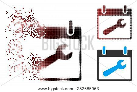 Vector Wrench Tool Calendar Day Icon In Sparkle, Dotted Halftone And Undamaged Solid Versions. Disin