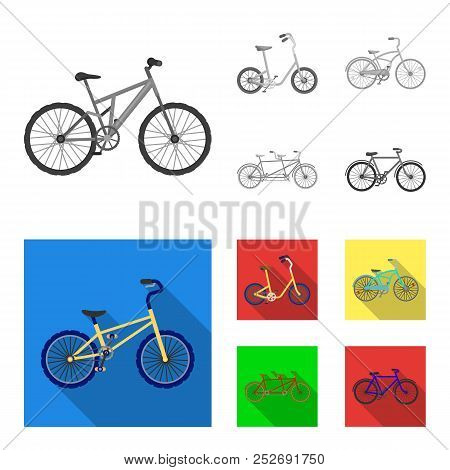 Children Bicycle, A Double Tandem And Other Types.different Bicycles Set Collection Icons In Monochr