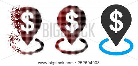 Vector Dollar Placement Icon In Dissolved, Pixelated Halftone And Undamaged Whole Variants. Disappea