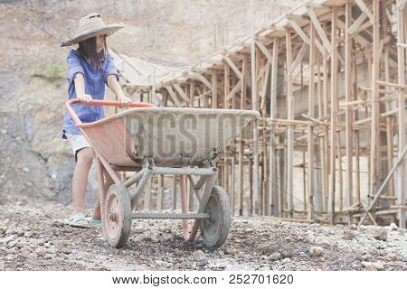 Children Are Forced To Work Construction., World Day Against Child Labour Concept.