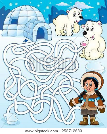 Maze 4 With Arctic Theme 1 - Eps10 Vector Picture Illustration.