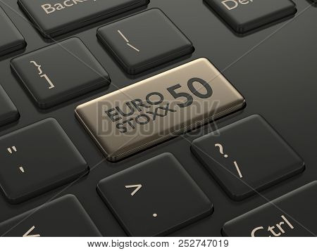 3D Render Of Computer Keyboard With Euro Stoxx 50 Index Button