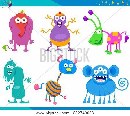 Cartoon Illustrations Of Funny Fantasy Monsters Or Frights Characters Set