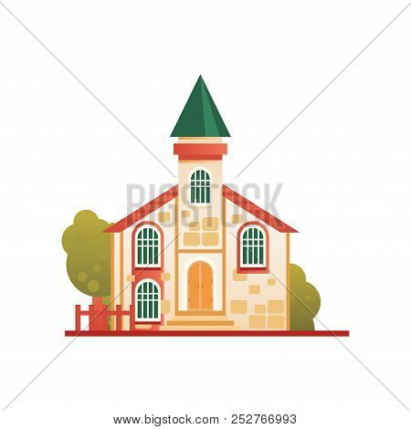 Christian Church Cuilding, Front View Vector Illustration On A White Background