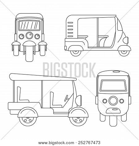 Tuk Rickshaw Thailand Icons Set. Outline Illustration Of 4 Tuk Rickshaw Thailand Icons For Web