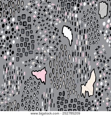 Random Shapes Geo Vector Pattern Grey Pink Color