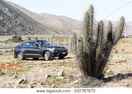 Atacama, Chile - November 13, 2015: Black Motor Car Bmw X4 (f26) In The Atacama Desert.