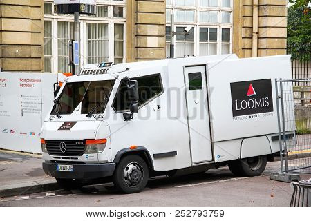 Paris, France - August 8, 2014: Armored Encashment Truck Mercedes-benz Vario 816d In The City Street