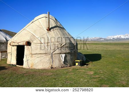 The Ger Camp In A Large Meadow At Song Kul Lake ,  Naryn Of Kyrgyzstan