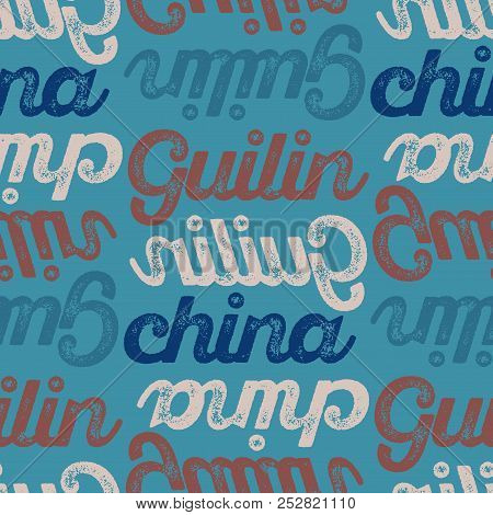 Guilin, China Seamless Pattern, Typographic City Background Texture