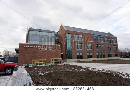 Joliet, Illinois / United States - December 9, 2017: The Laverne And Dorothy Brown Science Hall Hous