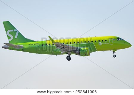 Novosibirsk, Russia - June 7, 2018: Embraer 170-100su Vq-byg S7 Airlines Approaches For Landing At T