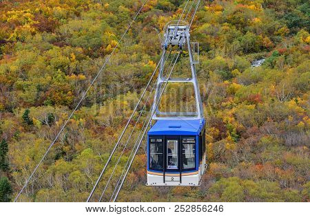 Cable Car Way On Autumn Mountain