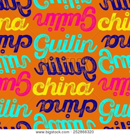 Guilin, China Seamless Pattern, Typographic City Background Texture