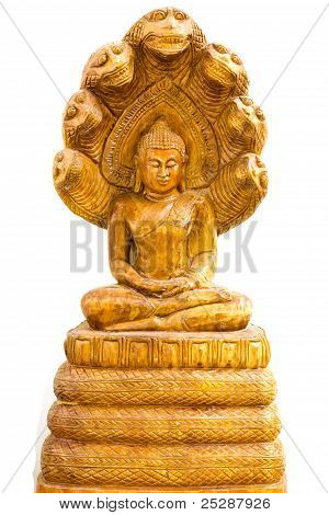 Buddha Image With Wooden On White