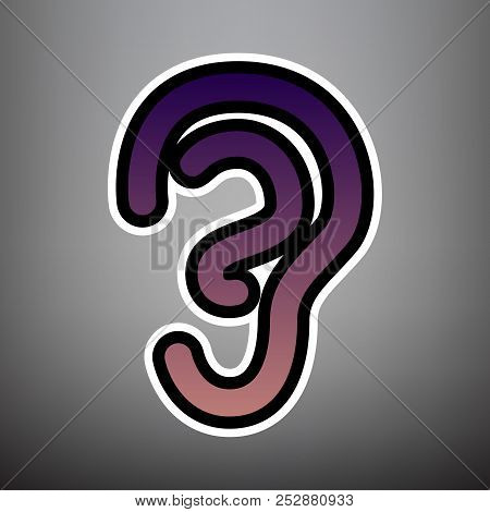 Human Anatomy. Ear Sign. Vector. Violet Gradient Icon With Black