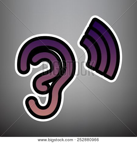Human Anatomy. Ear Sign With Soundwave. Vector. Violet Gradient