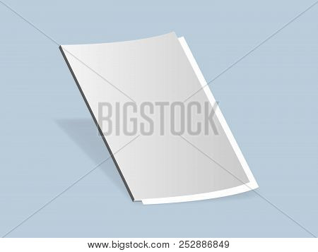 A Realistic Journal Template, A Notebook, Brochures On A Blue Background. Vector Paper With A Shadow