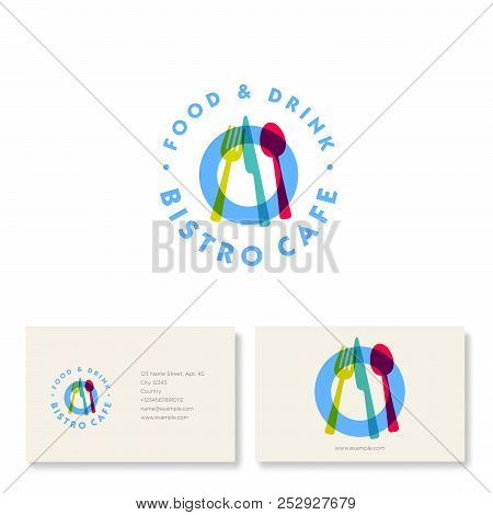 Bistro Cafe Logo. Cooking Utensil Illustration. Transparent Plate, Knife, Fork And Spoon, Isolated O