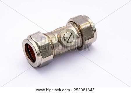 15mm Metal Plumbing Pipe Isolation Valve On A White Background