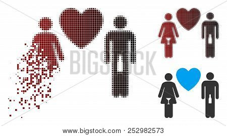 Vector Drunky Love Pair Icon In Dissolved, Pixelated Halftone And Undamaged Whole Versions. Disappea