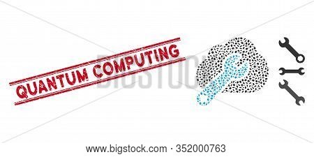Grunge Red Stamp Seal With Quantum Computing Caption Inside Double Parallel Lines, And Mosaic Cloud 