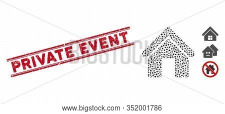 Distressed Red Stamp Seal With Private Event Caption Inside Double Parallel Lines, And Mosaic Home I