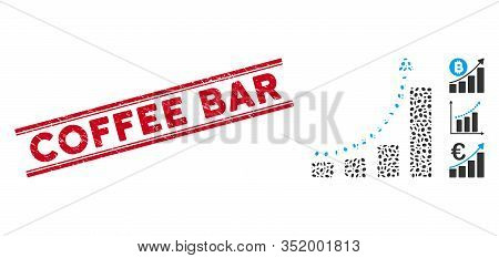Corroded Red Stamp Seal With Coffee Bar Text Inside Double Parallel Lines, And Mosaic Bar Chart Tren