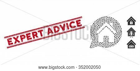 Distressed Red Stamp Watermark With Expert Advice Caption Between Double Parallel Lines, And Mosaic 