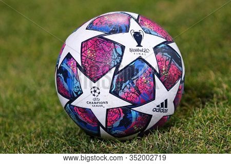 Kyiv, Ukraine - February 12, 2020: Official Match Ball Of Uefa Champions League 2020 Istanbul Final 
