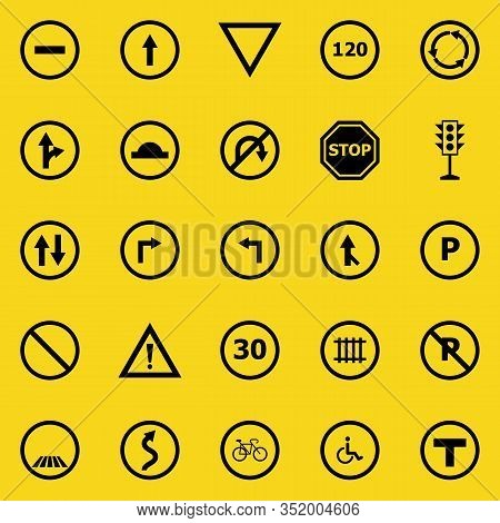 Road Sign Color Icons On Yellow Background, Stock Vector