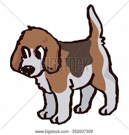 Cute Cartoon Foxhound Puppy Hunting Dog Vector Clipart. Pedigree Kennel Baby Doggie Breed For Dog Lo