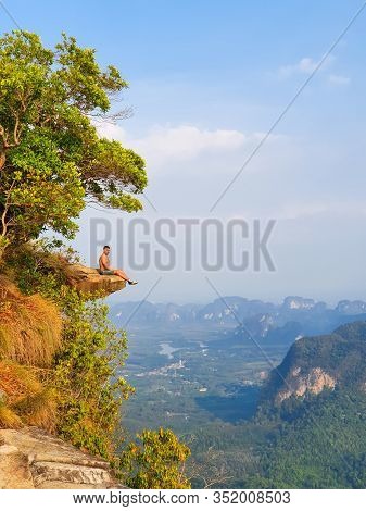 Khao Ngon Nak Nature Trail Krabi Thailand Or Dragon Crest, Man Climbed To A Viewpoint On The Top Of 