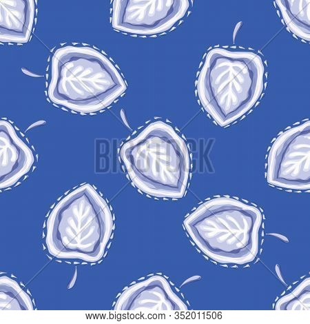 Classic Blue Japanese Leaves Background. Bright Indigo Dye Seamless Vector Pattern. Hand Drawn Delic