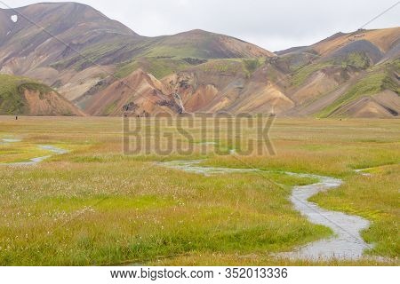 Landmannalaugar Area Landscape, Fjallabak Nature Reserve, Iceland. Colored Mountains