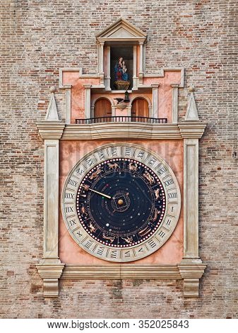 Macerata, Marche, Italy: The Astronomical Clock With Movement Of Planets, Constellations And Zodiac 