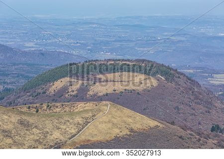 Winter Volcanic Landscape Located In The Central Massif In France.
