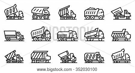 Tipper Icons Set. Outline Set Of Tipper Vector Icons For Web Design Isolated On White Background