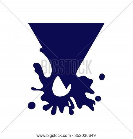 Dripping Triangle Dark Blue Icon. Liquid Paint Flows. Melted Logo. Current Paint, Stains. Mockup Of 