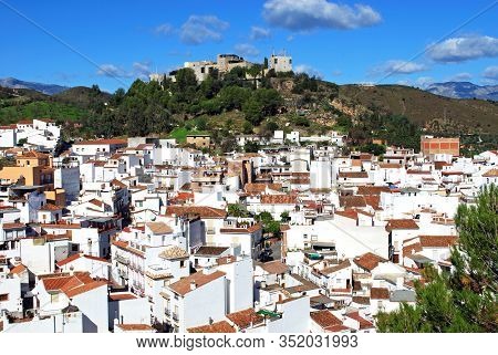 General View Of The Town With Monda Castle Hotel On The Hilltop, Monda, Spain, Malaga Province, Anda