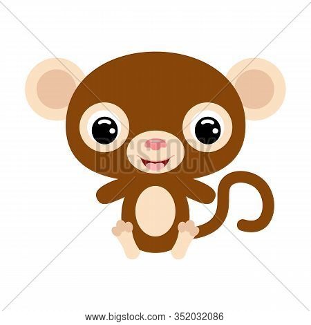 Cute Little Sitting Monkey. Jungle Animal. Cartoon Character For Baby Print Design, Kids Wear, Baby 