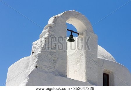 Bell On Church Of Panagia Paraportiani , Chora, Mykonos, Greece