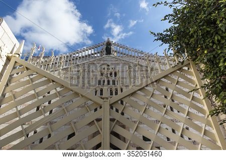 Main West Facade Of The Basilica Of The Annunciation To The Virgin Mary In Nazareth In Israel Visibl