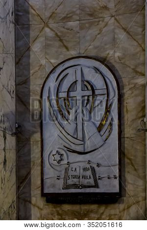 Haifa, Israel - January 26 2020: The Stella Maris Monastery. Panel Inside The Church: Edith Stein, T